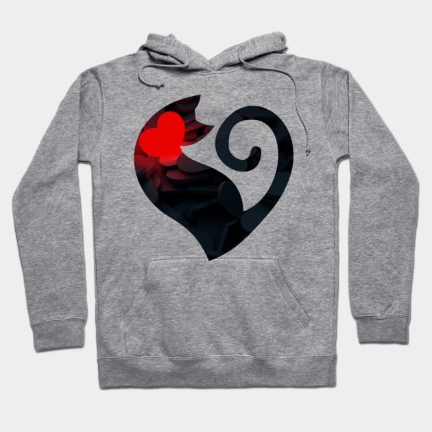 Cute Black Cat with Red Heart - Cool Hoodie by Celestial Mystery
